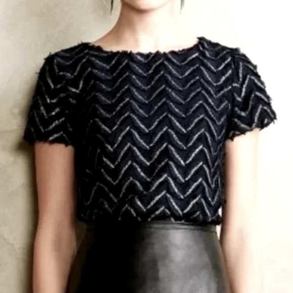 Anthropologie Tops - anthropologie weston plume point navy zig zag silver blouse